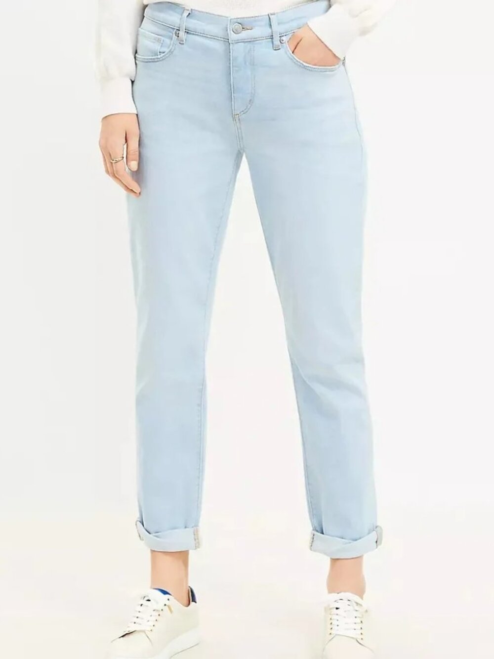LOFT The Super Soft Girlfriend Jeans Blue Light Wash Mid Rise Size 32 14